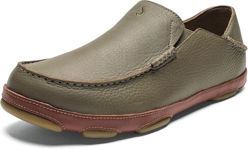 OluKai Moloa Men's Leather Slip On Shoes, Waxed Nubuck Leather & Soft Moisture-Wicking Lining, Drop-in Heel & All Weather Rubber Soles, Dk Wood/Dk Java, 11.5 in Saudi Arabia
