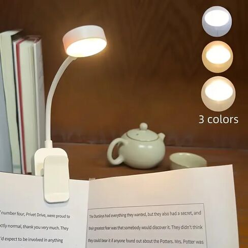قطعة واحدة من مصباح القراءة بمشبك سطوع قابل للتعديل مع 3 خيارات ألوان - مصباح طاولة LED قابل للتعتيم، ديكور الغرفة (بدون بطارية)، أبيض in Kuwait