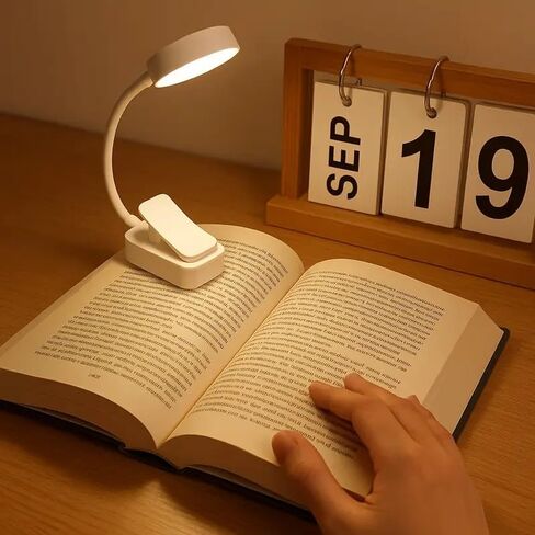 قطعة واحدة من مصباح القراءة بمشبك سطوع قابل للتعديل مع 3 خيارات ألوان - مصباح طاولة LED قابل للتعتيم، ديكور الغرفة (بدون بطارية)، أبيض in Kuwait