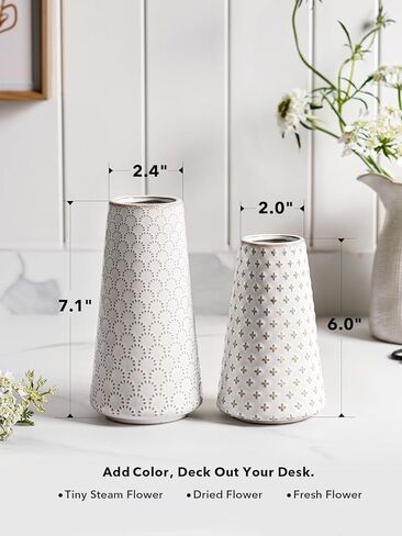 مزهرية بوهو صغيرة للديكور، مزهرية مزرعة ريفية لعشب بامباس، مزهريات زهور سيراميك للقطع المركزية، مزهرية عتيقة مقاس 5.3 بوصة، مجموعة من 4 قطع، أبيض قطبي أبيض in Kuwait