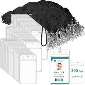 Marspark 100 Pieces Lanyards for ID Badges Name Tag Lanyards Bulk Neck Lanyard Badge Holder for Reel ID Card Name Badge Holder Waterproof Plastic Resealable Card Sleeves Hook Cords(Black) in Saudi Arabia