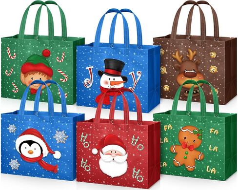 Clysee 24 Pcs Christmas Gift Bags with Handles 12.6 x 9.8 x 6.7 Inch Large Non-Woven Tote Bags Christmas Reusable Treat Bags for Gifts Wrapping Shopping Xmas Holiday Party Favors in Saudi Arabia
