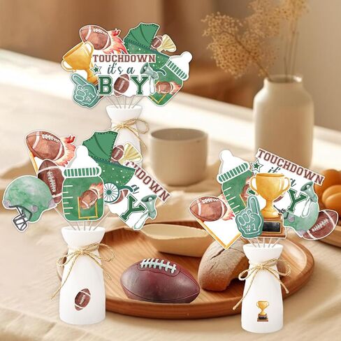 كرة القدم طفل دش الديكور الصبي، 24pcs Touchdown It's a Boy الديكور الجدول المركزية عصا الرجبي الديكور الجدول لكرة القدم الرياضة استحمام الطفل الجنس تكشف الديكور in Saudi Arabia