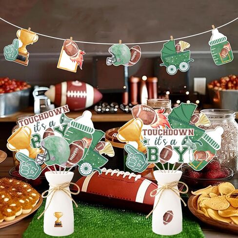 كرة القدم طفل دش الديكور الصبي، 24pcs Touchdown It's a Boy الديكور الجدول المركزية عصا الرجبي الديكور الجدول لكرة القدم الرياضة استحمام الطفل الجنس تكشف الديكور in Saudi Arabia