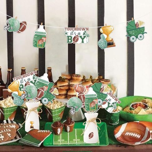 كرة القدم طفل دش الديكور الصبي، 24pcs Touchdown It's a Boy الديكور الجدول المركزية عصا الرجبي الديكور الجدول لكرة القدم الرياضة استحمام الطفل الجنس تكشف الديكور in Saudi Arabia