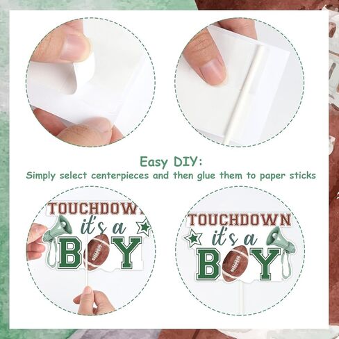 كرة القدم طفل دش الديكور الصبي، 24pcs Touchdown It's a Boy الديكور الجدول المركزية عصا الرجبي الديكور الجدول لكرة القدم الرياضة استحمام الطفل الجنس تكشف الديكور in Saudi Arabia