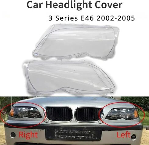 أغطية عدسات إضاءة السيارة الأمامية متوافقة مع BMW 3 Series E46 318i 320i 325i 4 أبواب سيدان 2002-2005 غطاء المصباح الأمامي (يسار) in Saudi Arabia