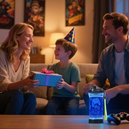 زجاجة مياه للأطفال مع وحدة تحكم ألعاب متوهجة ثلاثية الأبعاد مزودة بإضاءة LED - خالية من تريتان BPA - هدية كوب للسفر للعودة إلى المدرسة والفتاة والطفل ونزهة التخييم - 14 أونصة in Kuwait