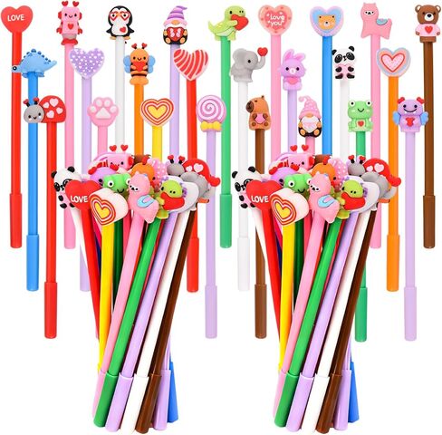 LiYiQ 50 Pcs Valentine's Day Animal Gel Ink Pen Fun Pens Kawaii Heart Capybara Frog Panda Shape Black Pen, Cute Pens for Office Home Student Present in Kuwait