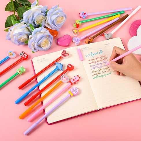 LiYiQ 50 Pcs Valentine's Day Animal Gel Ink Pen Fun Pens Kawaii Heart Capybara Frog Panda Shape Black Pen, Cute Pens for Office Home Student Present in Kuwait