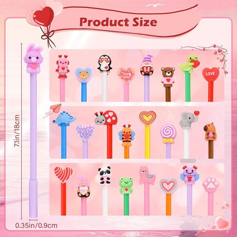 LiYiQ 50 Pcs Valentine's Day Animal Gel Ink Pen Fun Pens Kawaii Heart Capybara Frog Panda Shape Black Pen, Cute Pens for Office Home Student Present in Kuwait