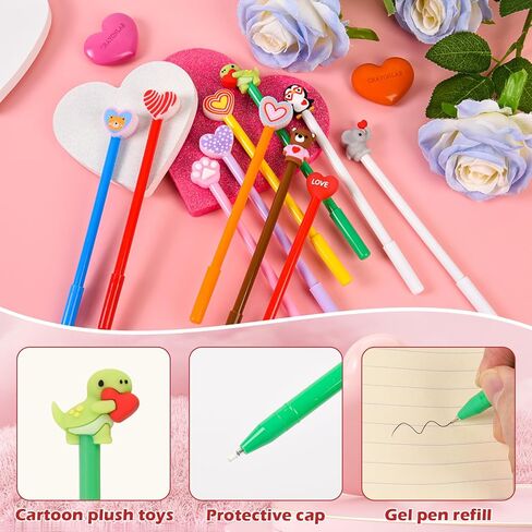 LiYiQ 50 Pcs Valentine's Day Animal Gel Ink Pen Fun Pens Kawaii Heart Capybara Frog Panda Shape Black Pen, Cute Pens for Office Home Student Present in Kuwait