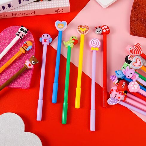 LiYiQ 50 Pcs Valentine's Day Animal Gel Ink Pen Fun Pens Kawaii Heart Capybara Frog Panda Shape Black Pen, Cute Pens for Office Home Student Present in Kuwait