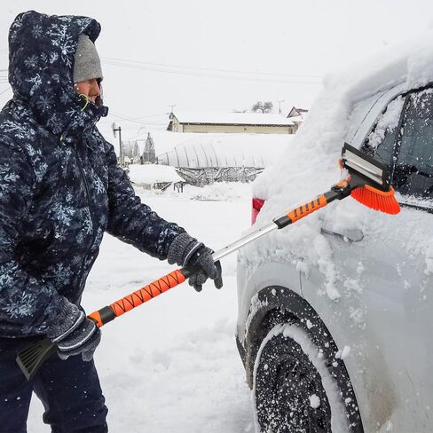41.5" Extendable Ice Scraper and Brush for Car Windshield, 4 in 1 Snow Shovel Snow Brush Scraper Kit with Foam Grip and 180° Pivoting Brush Head, for Cars, Trucks, SUVs, Vehicle in Saudi Arabia