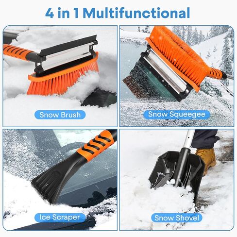 41.5" Extendable Ice Scraper and Brush for Car Windshield, 4 in 1 Snow Shovel Snow Brush Scraper Kit with Foam Grip and 180° Pivoting Brush Head, for Cars, Trucks, SUVs, Vehicle in Saudi Arabia