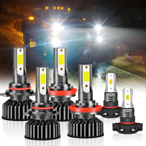 Fits For GMC Sierra 1500 2500 2007-2013 Headlights High Low Beam and Fog Light bulbs Combo Pack, 1:1 Real Size, 6500K Cool White, 500% Brightness,Plug-N-Play, 50,000 Hours, CANbus Ready, Pack of 6 in Saudi Arabia