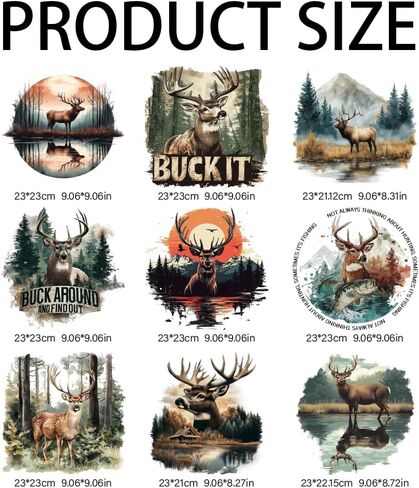 arricraft 9 Sheets Deer Theme Iron on Stickers, Realistic Style Deer in Forest Print Transfer Stickers Decals for DIY T-Shirt Jeans Backpacks Families Clothing Hat Decoration Applique in Kuwait