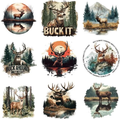arricraft 9 Sheets Deer Theme Iron on Stickers, Realistic Style Deer in Forest Print Transfer Stickers Decals for DIY T-Shirt Jeans Backpacks Families Clothing Hat Decoration Applique in Kuwait