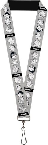 Buckle-Down Peanuts Lanyard, Peanuts Gang Expressions Gray Black White, Elastic in Saudi Arabia