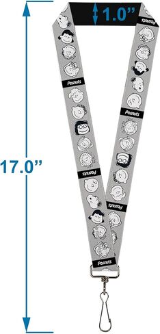 Buckle-Down Peanuts Lanyard, Peanuts Gang Expressions Gray Black White, Elastic in Saudi Arabia