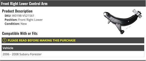 ذراع التحكم السفلي لجانب الركاب الأيمن الأمامي - متوافق مع سوبارو فورستر 2006-2008 in Kuwait