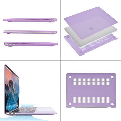 MOSISO Compatible with MacBook Air 13 inch Case 2018-2020 Rlease A2337 M1 A2179 A1932, Plastic Hard Shell Case&Vertical Sleeve Bag with Pocket&Keyboard Cover, Light Purple in Saudi Arabia
