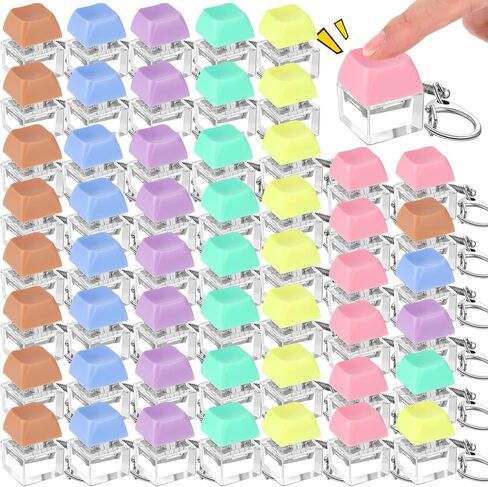Keyboard Fidget Toy Fidget Clicker Keyboard Keychain Decompression Relief Toys Button Stress Relief Gifts for Adults Kids Pass The Time(Macaron Color,60 Pcs) in Saudi Arabia