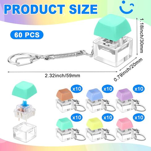 Keyboard Fidget Toy Fidget Clicker Keyboard Keychain Decompression Relief Toys Button Stress Relief Gifts for Adults Kids Pass The Time(Macaron Color,60 Pcs) in Saudi Arabia