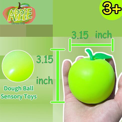 Squishy Apple Stress Balls for Kids and Adults (Pack of 1) Stretchy Dough Squeeze Ball Fidget Toys, Fun and Soft Squishy Toys, Anxiety Relief, Relax, Improve Focus, Easter Basket Stuffers in Saudi Arabia