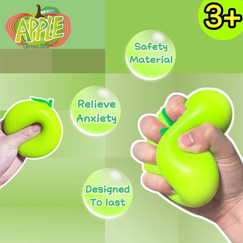 Squishy Apple Stress Balls for Kids and Adults (Pack of 1) Stretchy Dough Squeeze Ball Fidget Toys, Fun and Soft Squishy Toys, Anxiety Relief, Relax, Improve Focus, Easter Basket Stuffers in Saudi Arabia
