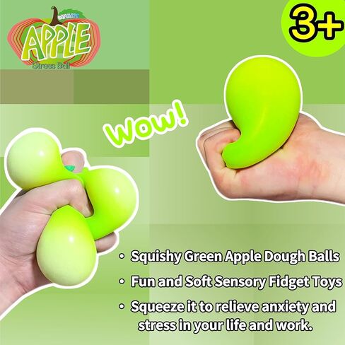Squishy Apple Stress Balls for Kids and Adults (Pack of 1) Stretchy Dough Squeeze Ball Fidget Toys, Fun and Soft Squishy Toys, Anxiety Relief, Relax, Improve Focus, Easter Basket Stuffers in Saudi Arabia