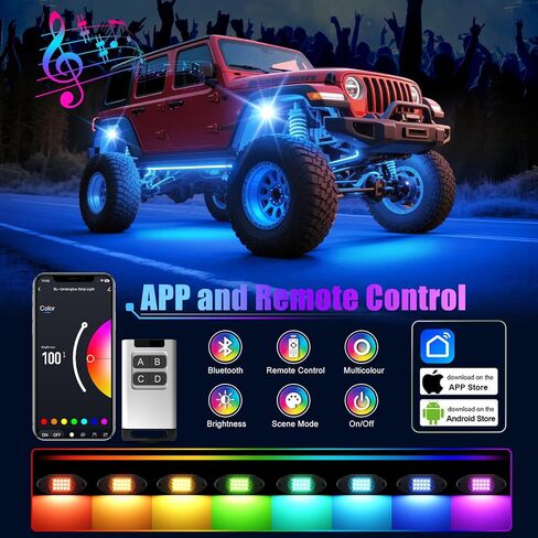 LED Rock Lights for Trucks 14 Pods, Multicolor Underglow Lights for Trucks with App Control, Flashing Music Mode RGB Rock Lights for UTV SUV ATV RZR Truck Accessories. in Kuwait