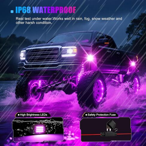 LED Rock Lights for Trucks 14 Pods, Multicolor Underglow Lights for Trucks with App Control, Flashing Music Mode RGB Rock Lights for UTV SUV ATV RZR Truck Accessories. in Kuwait
