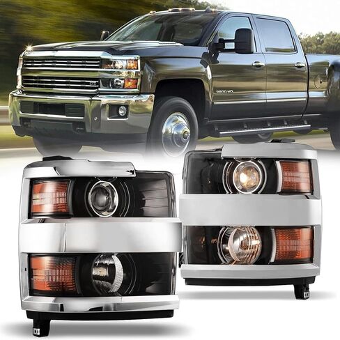 ROXX Headlights for Chevrolet Chevy Silverado 2500 3500 HD 2015-2019, Head Lights Assembly Projector OE Style Head Lamps Replacements with Turn Signal High Low Beam, DRL, Amber Reflector in Kuwait