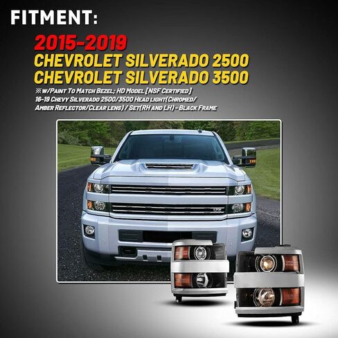 ROXX Headlights for Chevrolet Chevy Silverado 2500 3500 HD 2015-2019, Head Lights Assembly Projector OE Style Head Lamps Replacements with Turn Signal High Low Beam, DRL, Amber Reflector in Kuwait