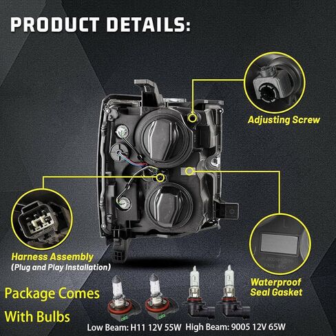 ROXX Headlights for Chevrolet Chevy Silverado 2500 3500 HD 2015-2019, Head Lights Assembly Projector OE Style Head Lamps Replacements with Turn Signal High Low Beam, DRL, Amber Reflector in Kuwait