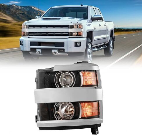 ROXX Headlights for Chevrolet Chevy Silverado 2500 3500 HD 2015-2019, Head Lights Assembly Projector OE Style Head Lamps Replacements with Turn Signal High Low Beam, DRL, Amber Reflector in Kuwait
