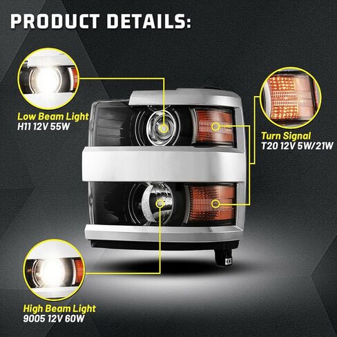 ROXX Headlights for Chevrolet Chevy Silverado 2500 3500 HD 2015-2019, Head Lights Assembly Projector OE Style Head Lamps Replacements with Turn Signal High Low Beam, DRL, Amber Reflector in Kuwait