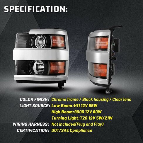 ROXX Headlights for Chevrolet Chevy Silverado 2500 3500 HD 2015-2019, Head Lights Assembly Projector OE Style Head Lamps Replacements with Turn Signal High Low Beam, DRL, Amber Reflector in Kuwait