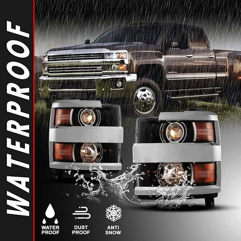 ROXX Headlights for Chevrolet Chevy Silverado 2500 3500 HD 2015-2019, Head Lights Assembly Projector OE Style Head Lamps Replacements with Turn Signal High Low Beam, DRL, Amber Reflector in Kuwait