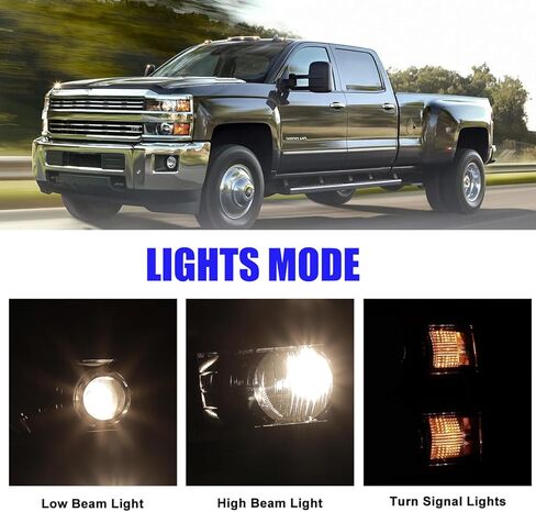 ROXX Headlights for Chevrolet Chevy Silverado 2500 3500 HD 2015-2019, Head Lights Assembly Projector OE Style Head Lamps Replacements with Turn Signal High Low Beam, DRL, Amber Reflector in Kuwait