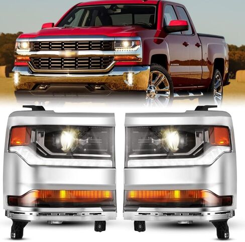 ROXX Headlights for Chevrolet Chevy Silverado 2500 3500 HD 2015-2019, Head Lights Assembly Projector OE Style Head Lamps Replacements with Turn Signal High Low Beam, DRL, Amber Reflector in Kuwait