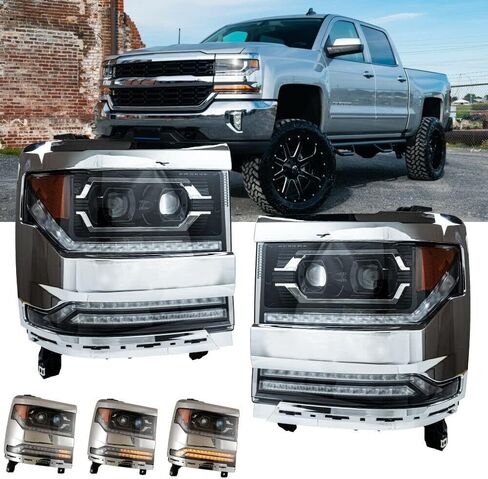 ROXX Headlights for Chevrolet Chevy Silverado 2500 3500 HD 2015-2019, Head Lights Assembly Projector OE Style Head Lamps Replacements with Turn Signal High Low Beam, DRL, Amber Reflector in Kuwait
