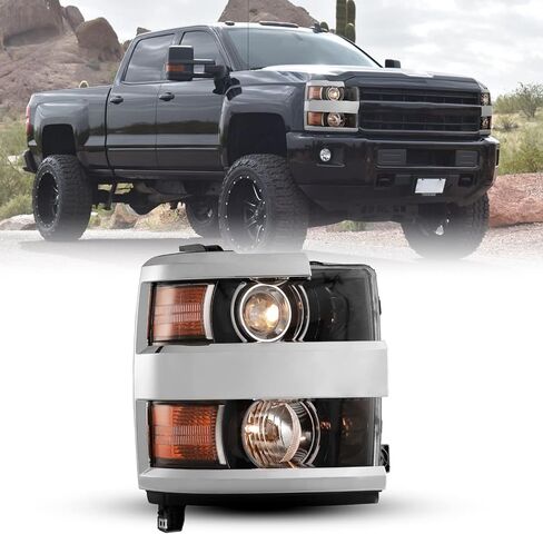 ROXX Headlights for Chevrolet Chevy Silverado 2500 3500 HD 2015-2019, Head Lights Assembly Projector OE Style Head Lamps Replacements with Turn Signal High Low Beam, DRL, Amber Reflector in Kuwait