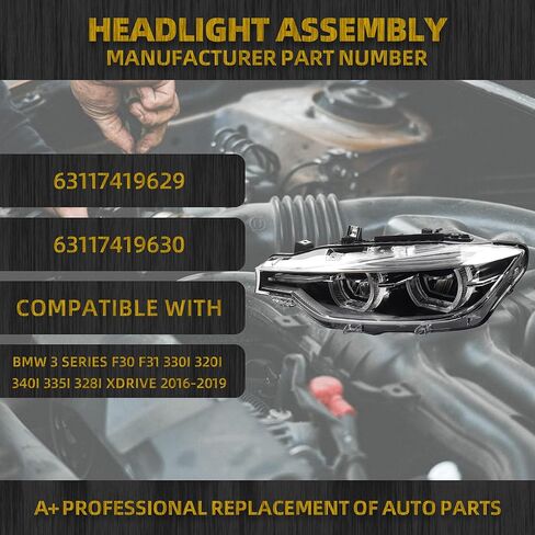 مصباح أمامي LED من Dasbecan متوافق مع BMW F30 3 Series 2016-2019 المصباح الأمامي الأيسر للسائق بدون نوع AFS يستبدل # 63117419629 8738715 63117419630 8738716 in Saudi Arabia
