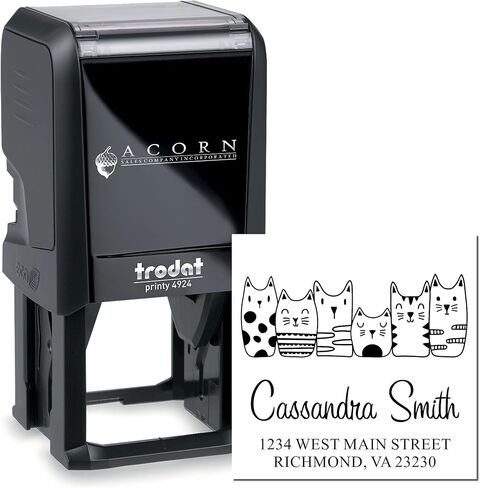 Personalized Address Stamp - Customized Home Stamp with Whimsical Pets Crew of Cats Design - Self-Inking Address Stamper - Ideal for Children's Clothing Store Owners - Pet Stamps, 1-5/8 Square Stamp in Saudi Arabia