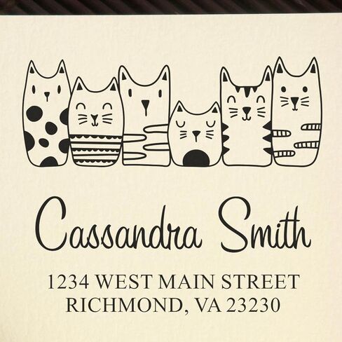 Personalized Address Stamp - Customized Home Stamp with Whimsical Pets Crew of Cats Design - Self-Inking Address Stamper - Ideal for Children's Clothing Store Owners - Pet Stamps, 1-5/8 Square Stamp in Saudi Arabia