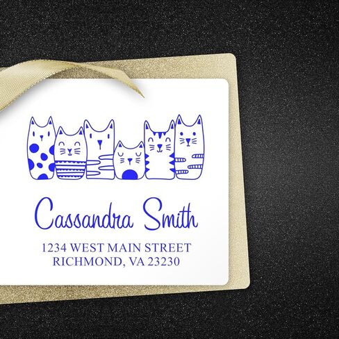 Personalized Address Stamp - Customized Home Stamp with Whimsical Pets Crew of Cats Design - Self-Inking Address Stamper - Ideal for Children's Clothing Store Owners - Pet Stamps, 1-5/8 Square Stamp in Saudi Arabia