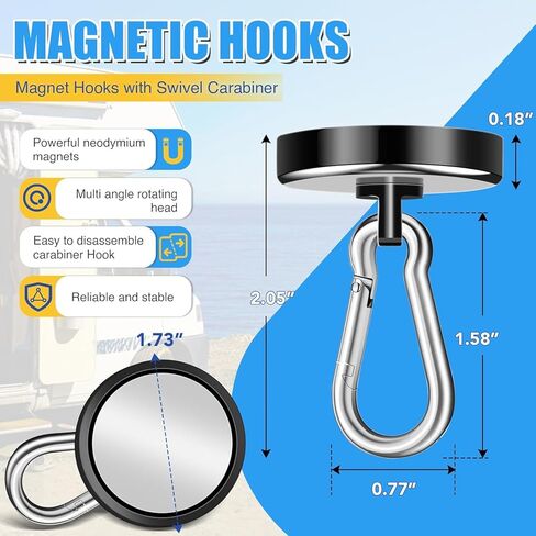 Magnetic Hooks Heavy Duty 150Lbs, 4 Pack Super Strong Magnetic Hooks with Swivel Carabiner for Cruise, Black Neodymium Magnet Hooks Magnetic Wall Hanger for Hanging, Toolbox, Grill, Cabins in Kuwait