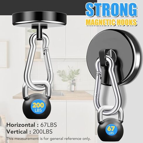 Magnetic Hooks Heavy Duty 150Lbs, 4 Pack Super Strong Magnetic Hooks with Swivel Carabiner for Cruise, Black Neodymium Magnet Hooks Magnetic Wall Hanger for Hanging, Toolbox, Grill, Cabins in Kuwait